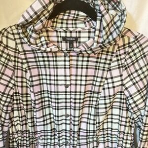 Torrid Black Pink White Plaid Snap Front Hooded Lightweight Jacket Women Size 0